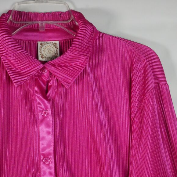 Truself Women Size XL Pink Ribbed Long Sleeve Blouse Button Up Polyester - Picture 2 of 12